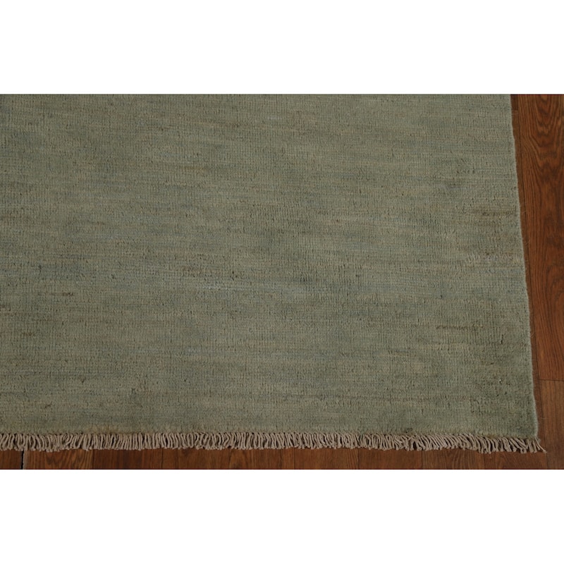 Modern Gabbeh Oriental Rug Handmade Green Wool Carpet - 4'11" x 6'5"