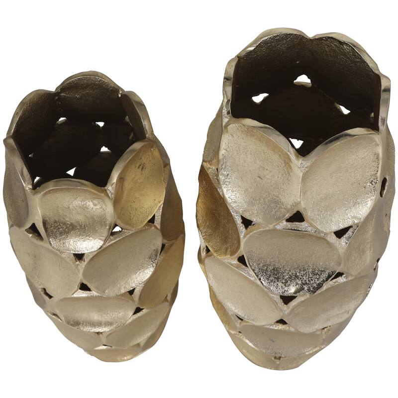 Aluminum Metal Geometric Open Framed Decorative Vase with Circular Plates - Set of 2 Gold or Silver - Roche River Decor
