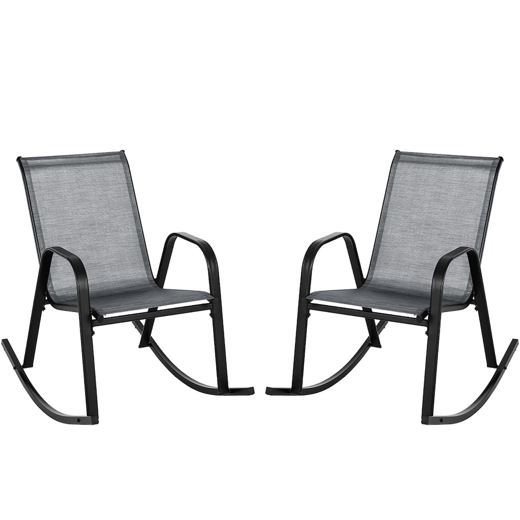 Gymax 2pcs Patio Rocking Chair Heavy-Duty Metal Rocker Outdoor