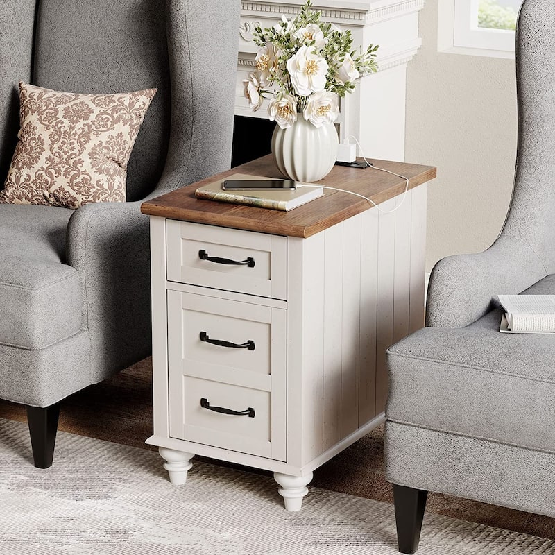 Nightstand End Table With Charging Station for Living Room Bedroom