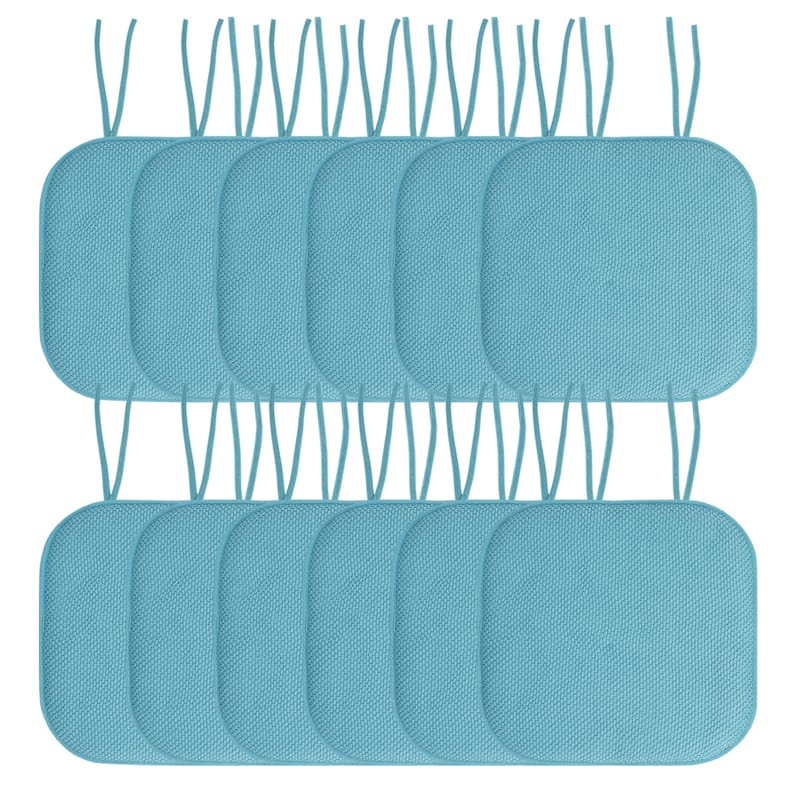 Sweet Home Collection Honeycomb Memory Foam Non Slip Chair Cushion Pad with Ties 16" x 16" - Set of 12 - Teal