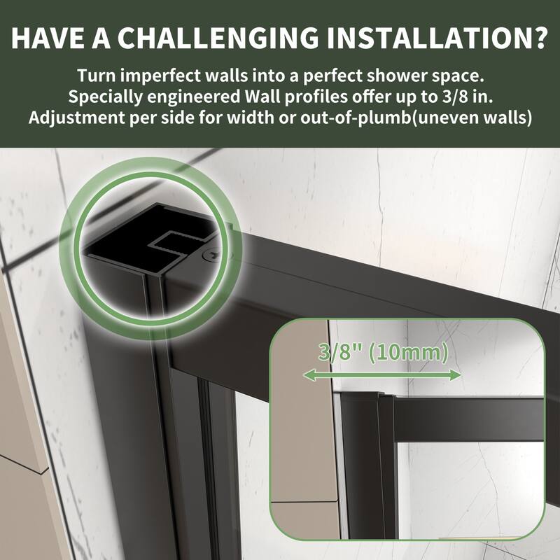 Modland 42"x71" Pivot Swing Semi-Frameless Shower Door Black/Nickel with 1/4" Tempered Clear Glass