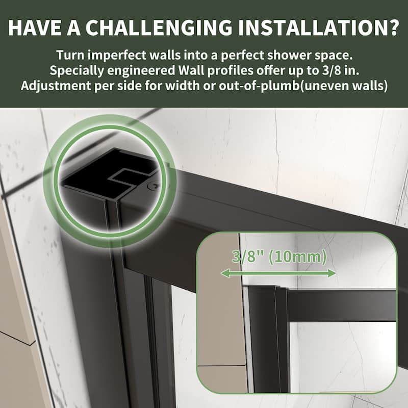 Modland 42" / 48" x 71''H Grid-pattern Pivot Shower Door - Silent Seal, Textured Glass, 4" Adjustable Frame