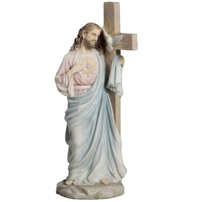 Veronese Design 11.2 H Jesus With Sacred Heart Leaning On The Dove Cross (Light Color) Resin Multicolor