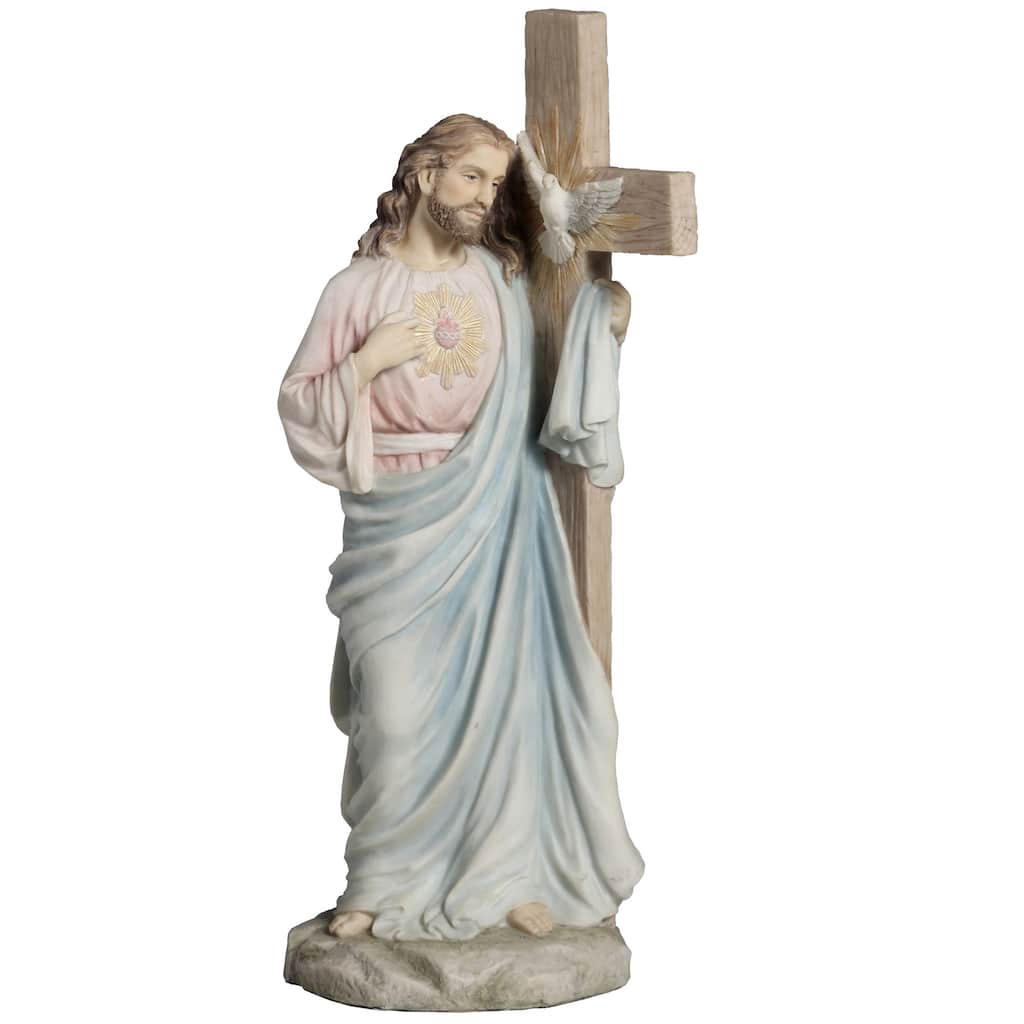 Veronese Design 11.2 H Jesus With Sacred Heart Leaning On The Dove Cross (Light Color) Resin Multicolor