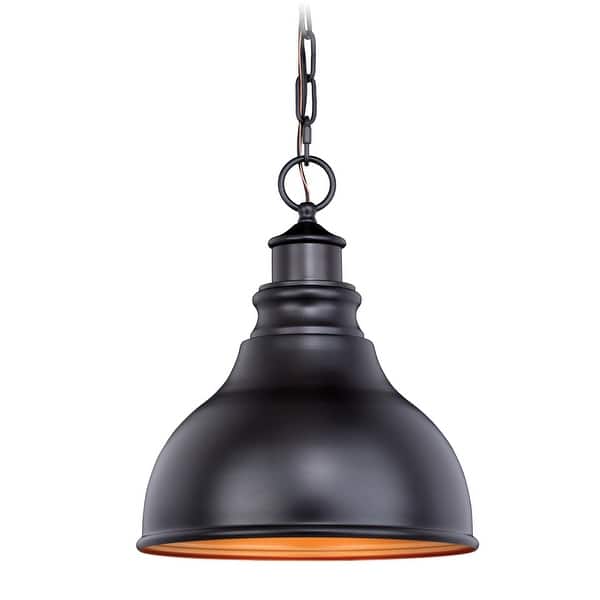 slide 1 of 3, Delano 1 Light Bronze Gold Farmhouse Outdoor Barn Dome Pendant - 11-in W x 13-in H x 11-in D