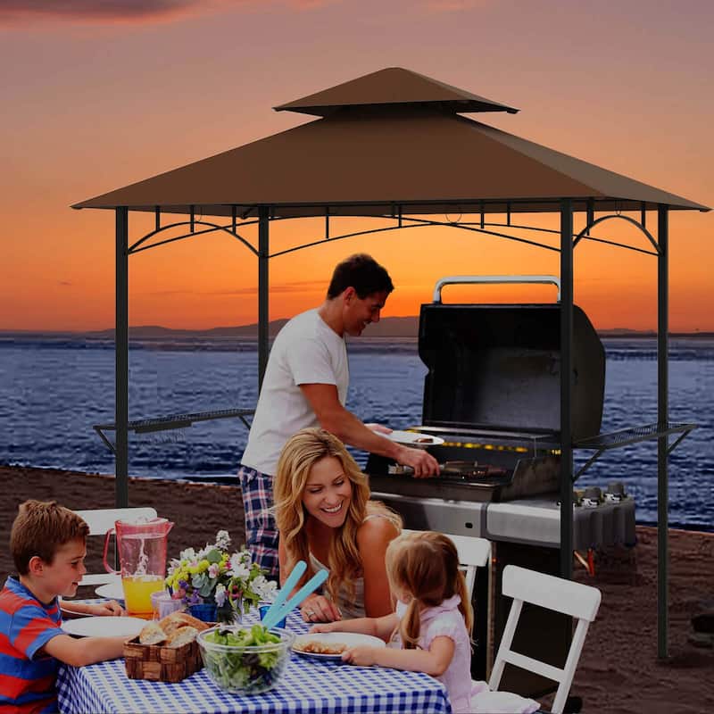 Costway 8' x 5' Grill Gazebo with 2 Shelves 7 Hooks Metal Frame Soft - See Details