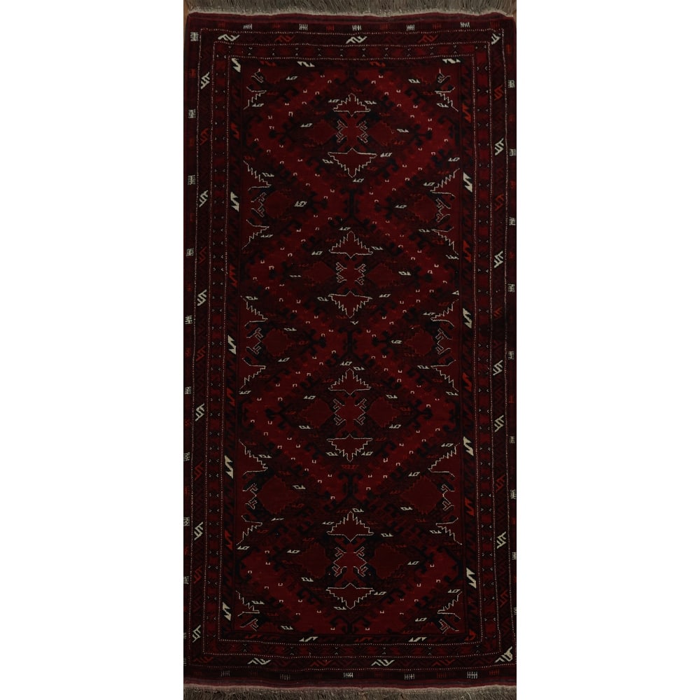 Hand Knotted Oriental 100% Wool Carpet Traditional Geometric Red Balouch Area Rug - 6' 9'' X 3' 6''