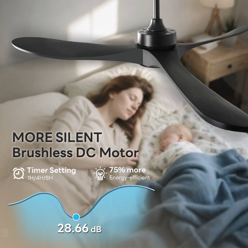 Indoor/Outdoor Ceiling Fan with Remote Control, 3-Blades Solid Wood Ceiling Fan for Bedroom Living Room