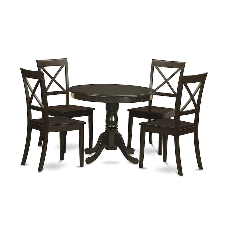 East West Furniture 5 Piece Kitchen Table Set- A Round Dining Room Table and Dining Chairs, Cappuccino (Seat Type Option)