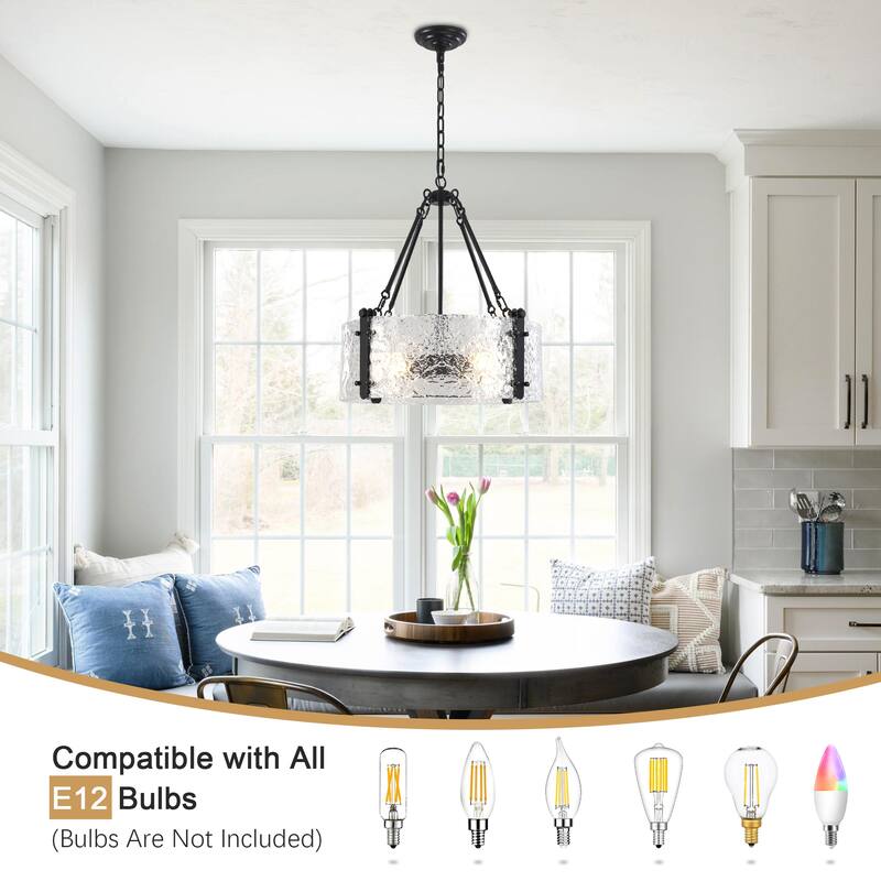 4-Light Classic Hanging Linear Chandelier Lighting Fixture with Glass Cover for Dining Room Kitchen Island