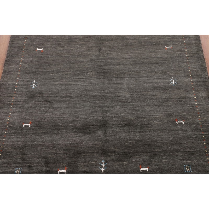 Tribal Gabbeh Oriental Area Rug Handmade Gray Wool Carpet - 5'4"x 7'7"