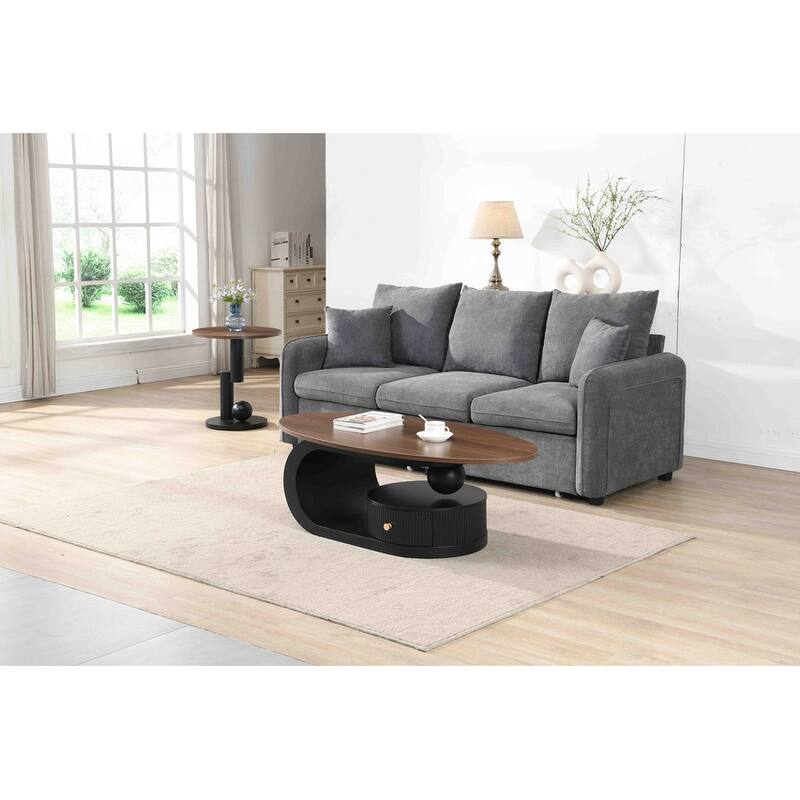 Luxury 2-Piece Nesting Coffee Table Set - Oval & Round Storage Tables for Living Room