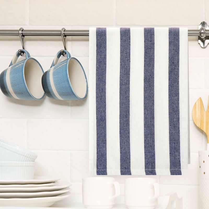 Cotton Hand Towels Extra Absorbent and Lint Free Dish Towels for Kitchen Cloths - Blue Striped-2Pcs - Set of 2