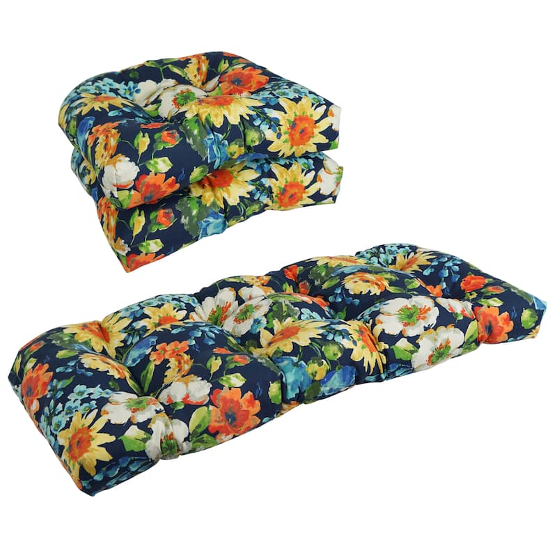 Rounded Back Tufted Indoor/Outdoor Settee Cushion Set (Set of 3) - 19 x 19 - Alfinia Fresco Caspian