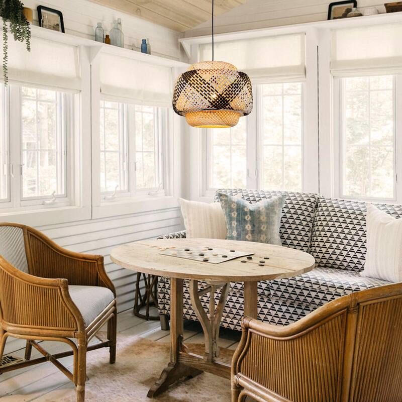 C Cattleya 1-Light Farmhouse Hand-Woven Natural Bamboo Hanging Pendant Light