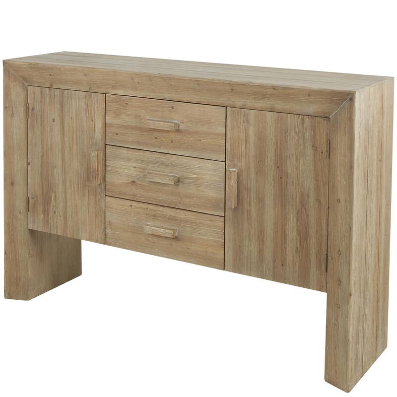 Brown Wood Storage Cabinet 2 Door and 3 Drawer Buffet with Natural Wood Grains