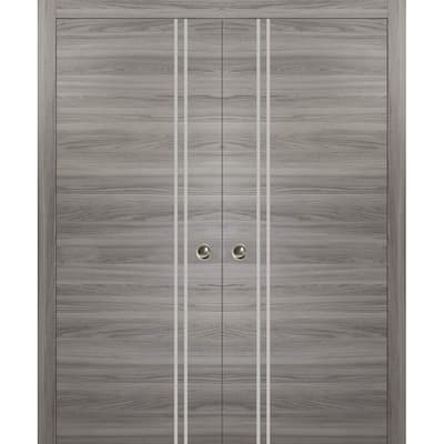 French Double Pocket Doors 36x80 Planum 0310 Ginger Ash Kit Trims Rail