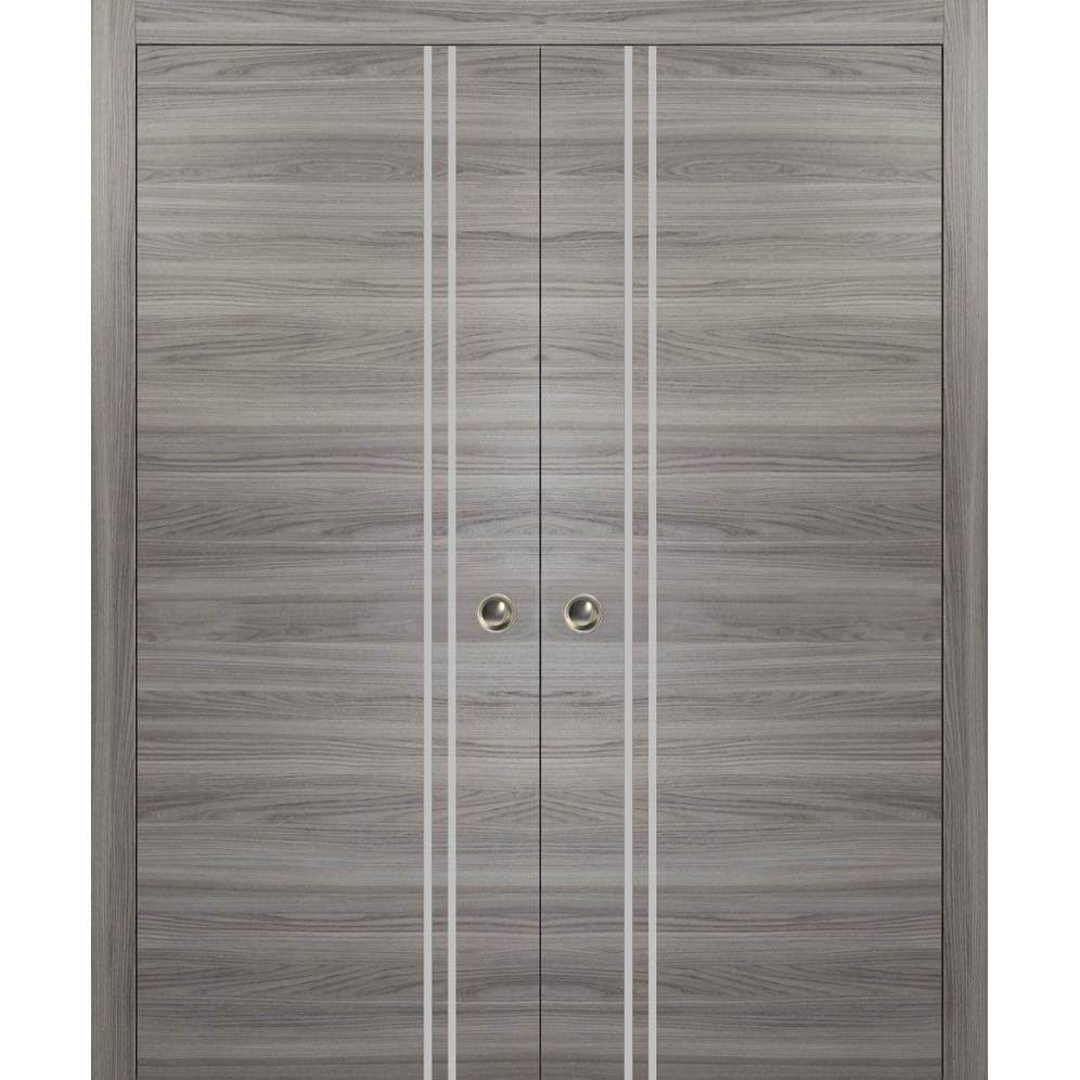 French Double Pocket Doors 36x80 Planum 0310 Ginger Ash Kit Trims Rail