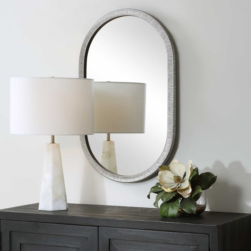 Copper Grove Silver Black Aluminum Oval Wall Mirror