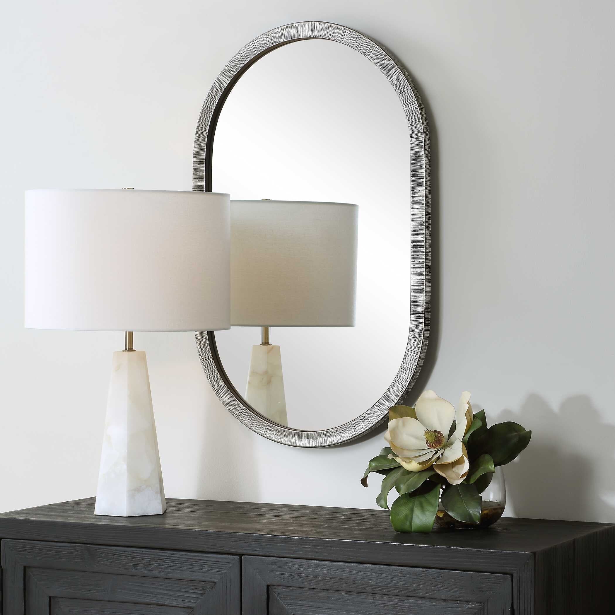 Copper Grove Silver Black Aluminum Oval Wall Mirror