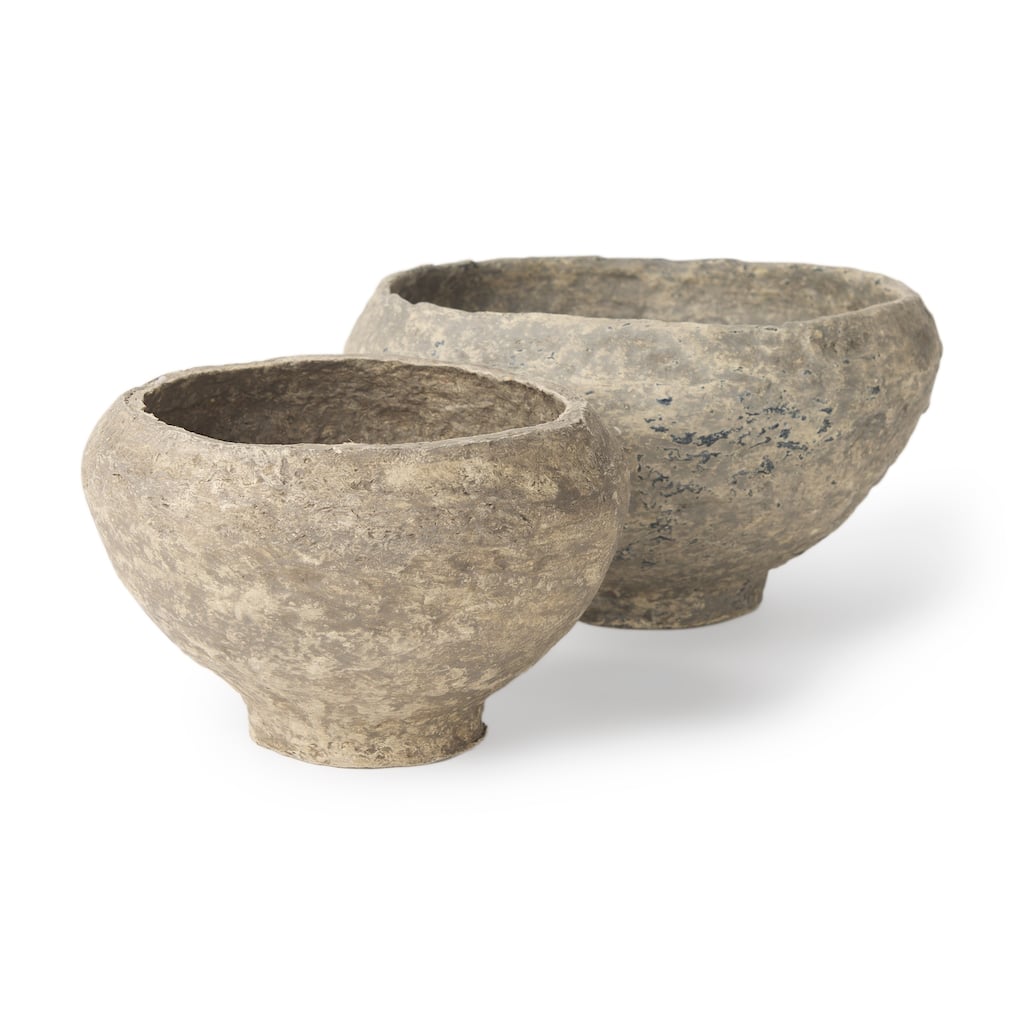 Sonu Grey Paper Mache Half-Pot Bowls