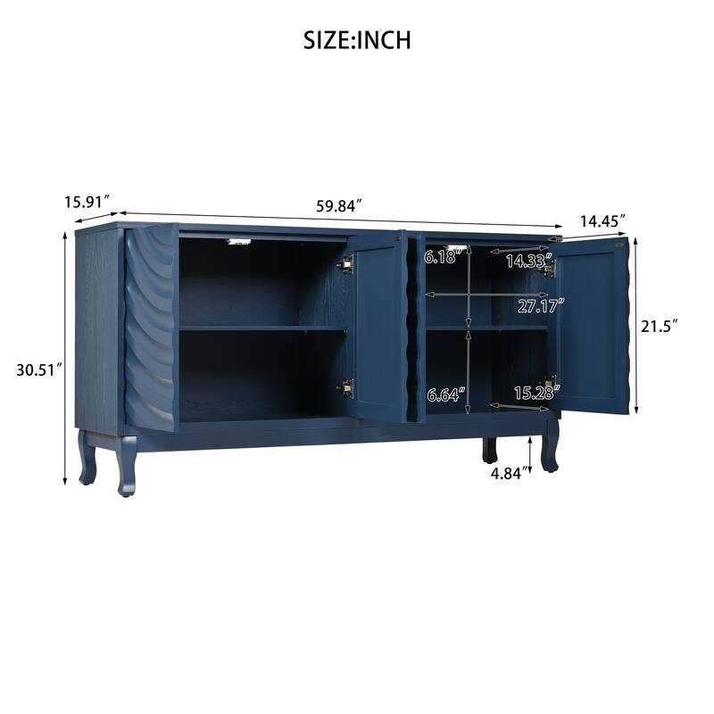 Elegant Sideboard Featuring Sophisticated Wavy Pattern Doors,Adjustable,Suitable for Study, Entryway and Living Room