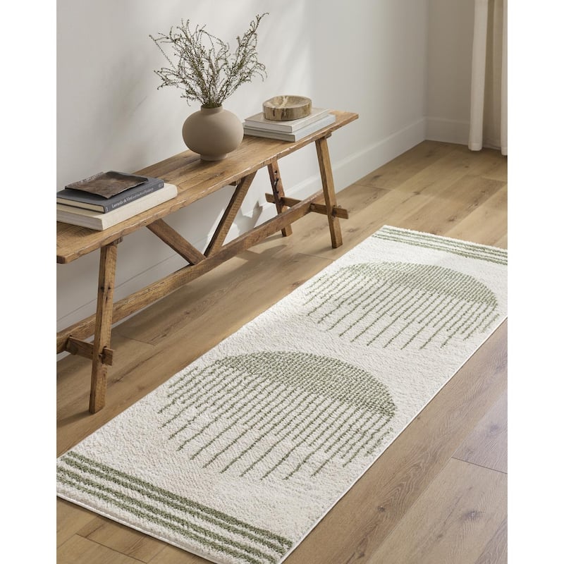 Livabliss Scandinavian Fossay Shag Stripe Washable Area Rug - 7'10" x 10' - Light Beige/ Grass Green