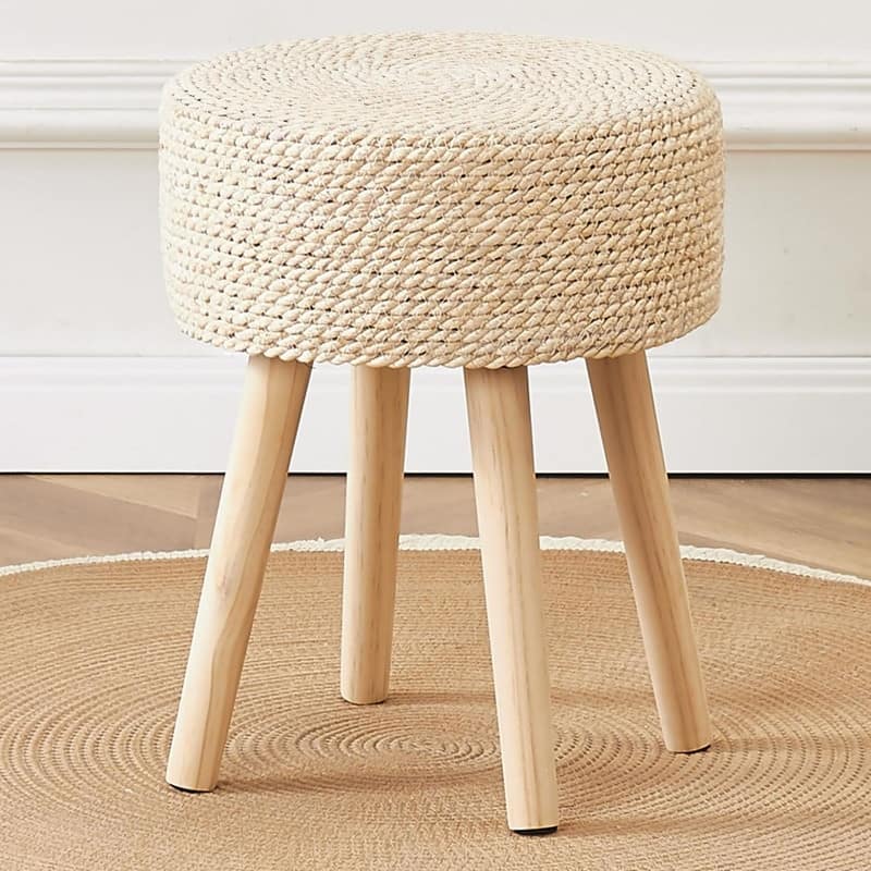 Footstool Ottoman Round with Solid Wood Legs