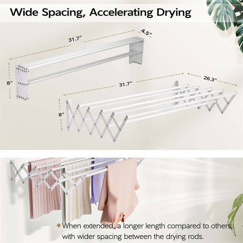 Wall Mounted Clothes Drying Rack - 17"D x 5.5"W x 2"H