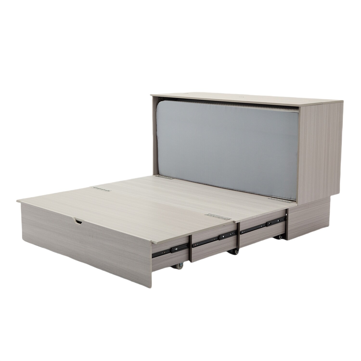Queen Size Cabinet Bed with Folding Foam Mattress & Oversized Drawers