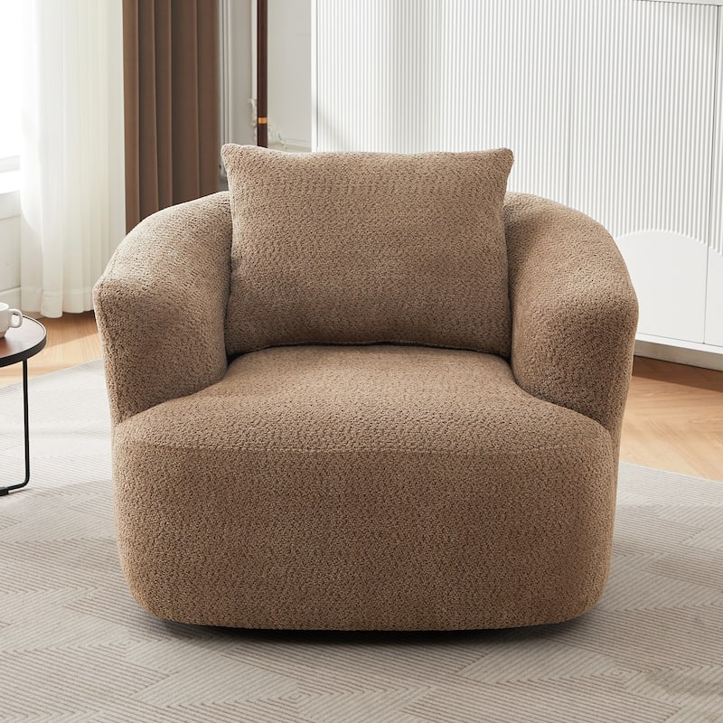 Upholstered Swivel Sofa Chair, Barrel Accent Chair for Office with Throw Pillow, Living Room Sofa Chair with Swivel Base