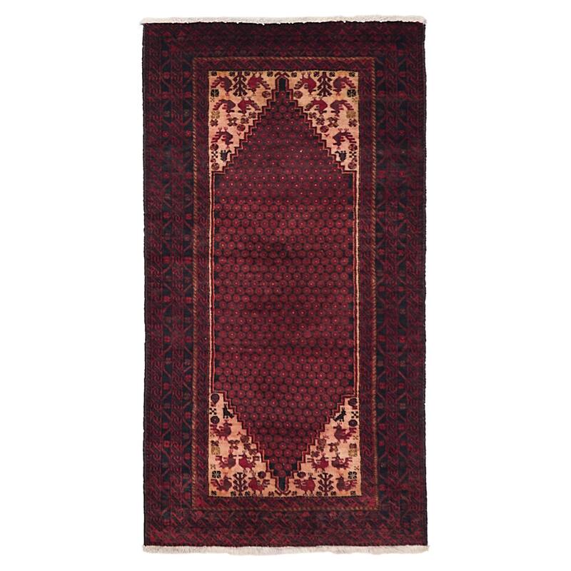 ECARPETGALLERY Hand-knotted Baluch Red Wool Rug - 3'4 x 6'2
