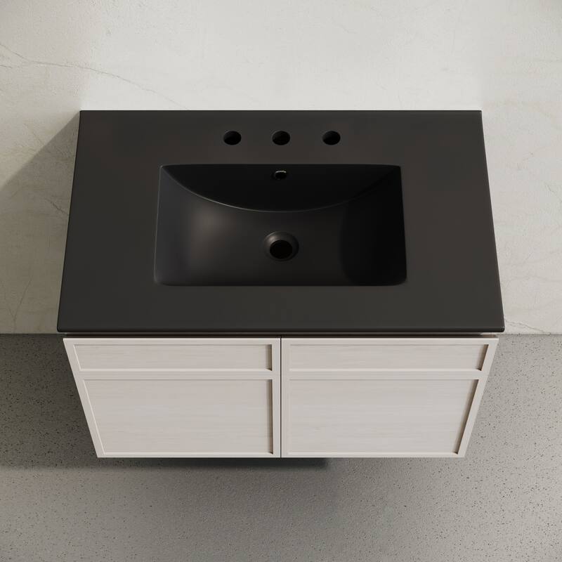 St. Tropez 30" Wall-Mounted Bathroom Vanity In White Oak With Black 3-Hole Widespread Sink Top - 30
