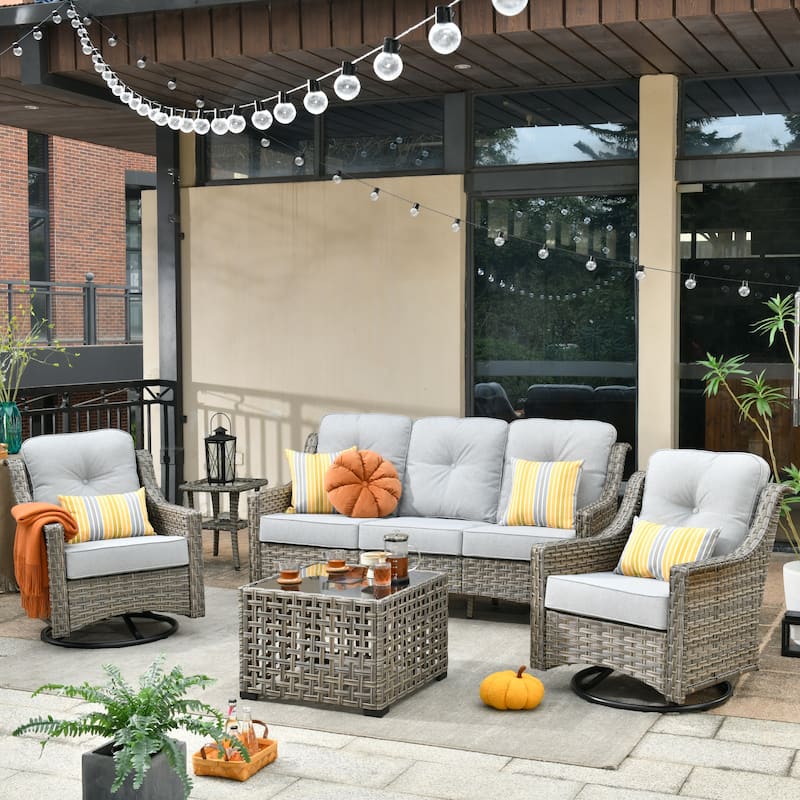 HOOOWOOO 5-piece Wicker Patio Conversation Set with Swivel Chair