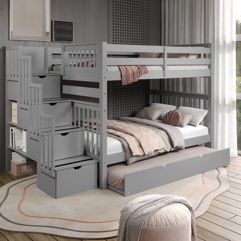 Taylor & Olive Trillium Full over Full Stairway Bunk Bed, Full Trundle