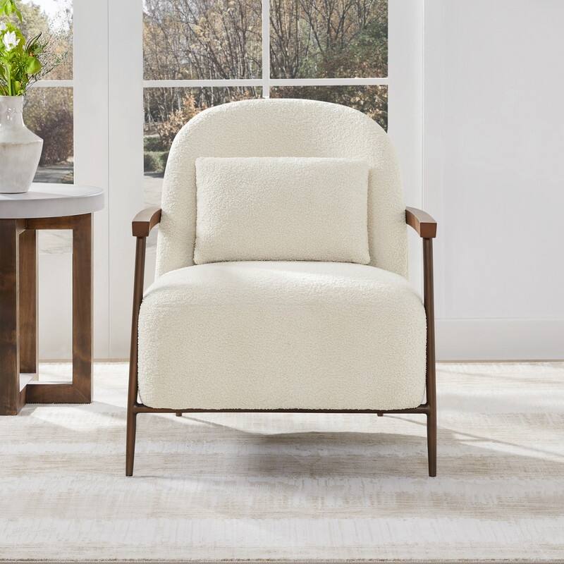 Spruce & Spring Anthony Modern Upholstered Faux Sherpa Chair with Wood Arms&Metal Legs