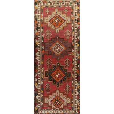 Hamedan Persian Vintage Runner Rug Handmade Wool Carpet - 3'10"x 11'9"