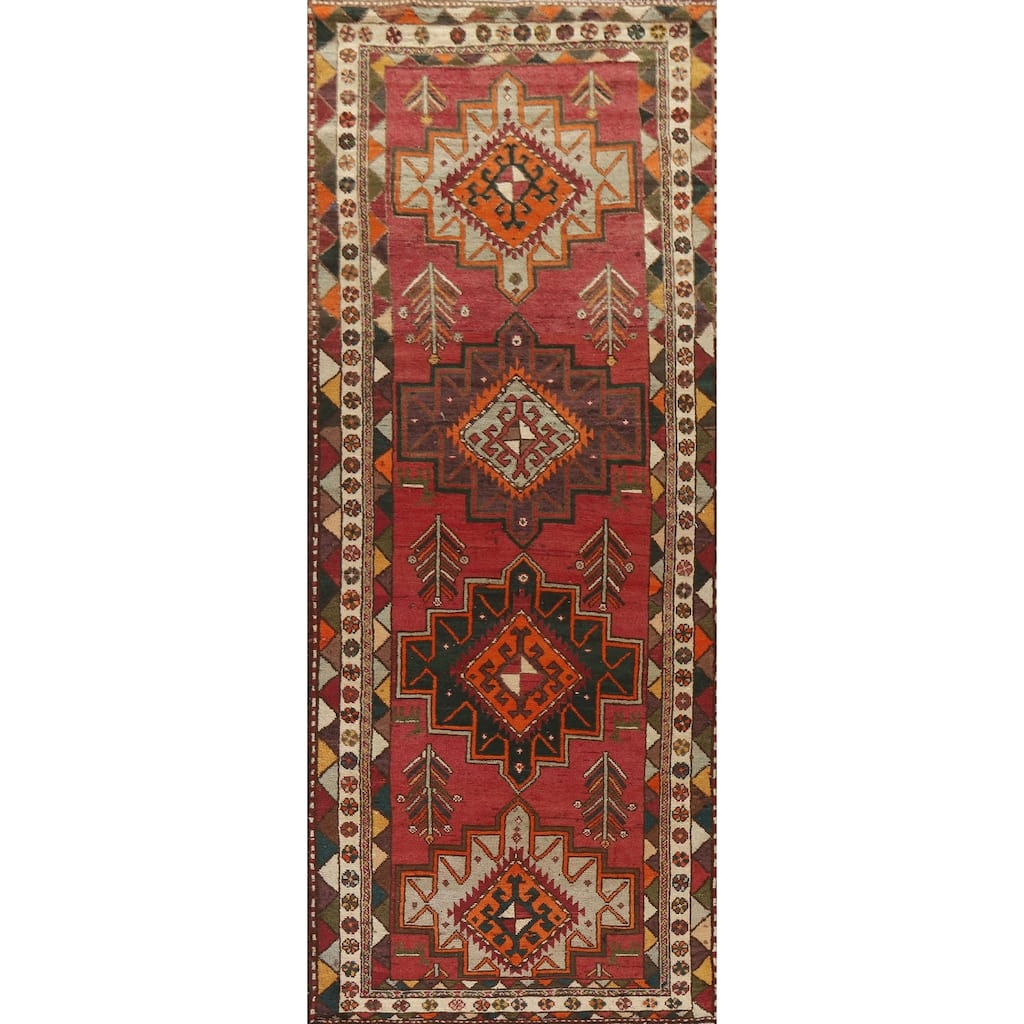Hamedan Persian Vintage Runner Rug Handmade Wool Carpet - 3'10"x 11'9"