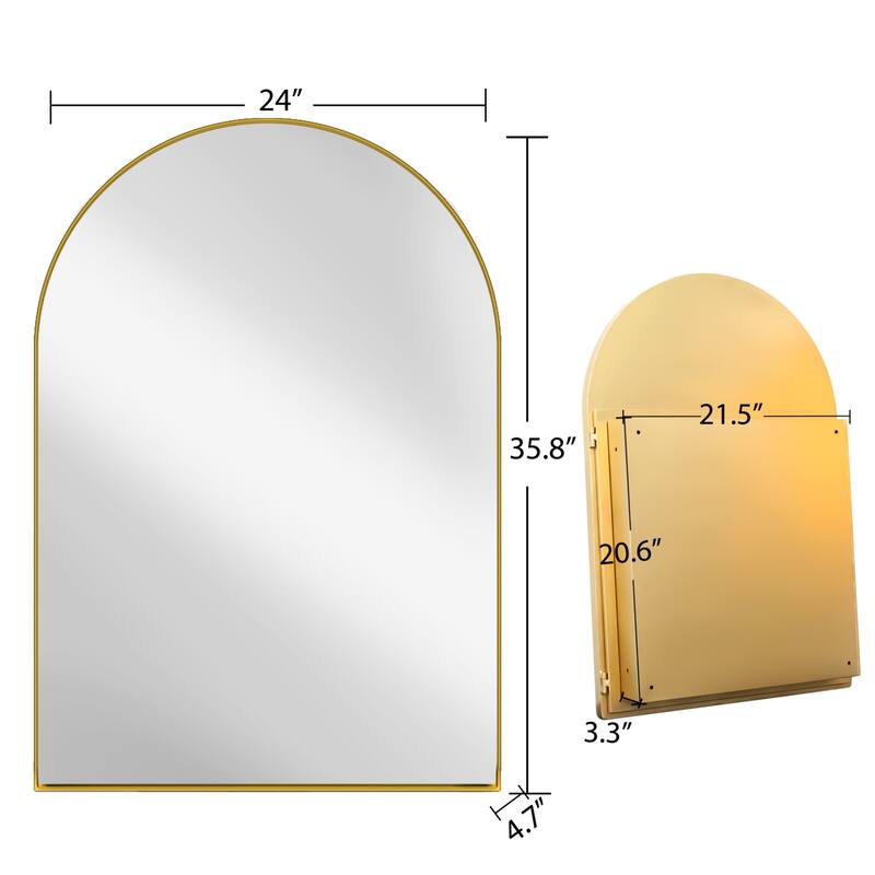 24x36 Inch Arched Bathroom Medicine Cabinet with Mirror, Metal Framed Recessed Wall Cabinet with Mirror