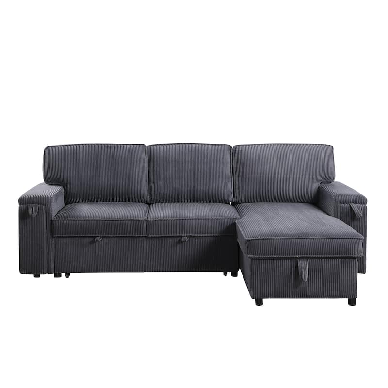 96" Chenille 3-Seat Sleeper Sectional Sofa with Storage Chaise