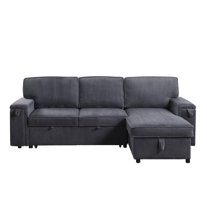Convertible Upholstery Sleeper Sectional Sofa Bed with Storage Chaise - Gray