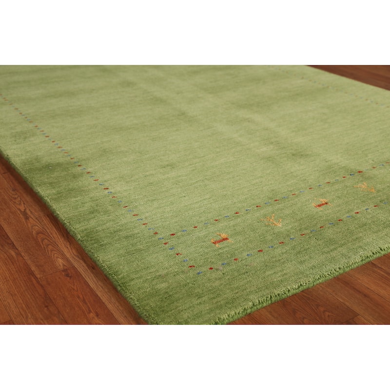 Green Gabbeh Indian Area Rug Hand-Knotted Tribal Wool Carpet - 5'2" x 7'6" - 5'2" x 7'6" - Green