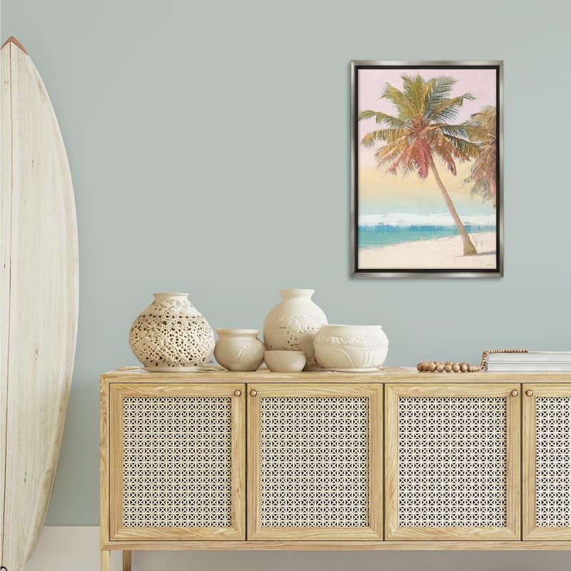 Stupell Pastel Gradient Beach Scene Framed Floater Canvas Wall Art Design By Amber Sterling