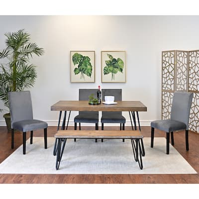 6-Piece Industrial Dining Set with Rectangular Table, Chairs & Bench