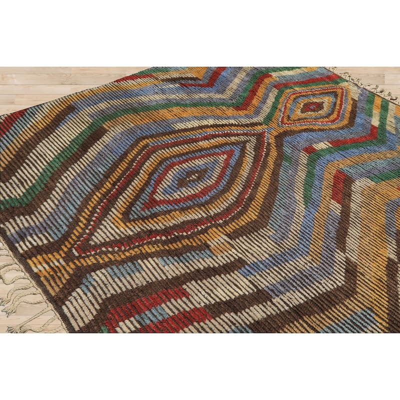 8x10 Tibetano Hand Knotted Wool Ivory Moroccan Modern & Contemporary Boho Rug - 8' x 10'