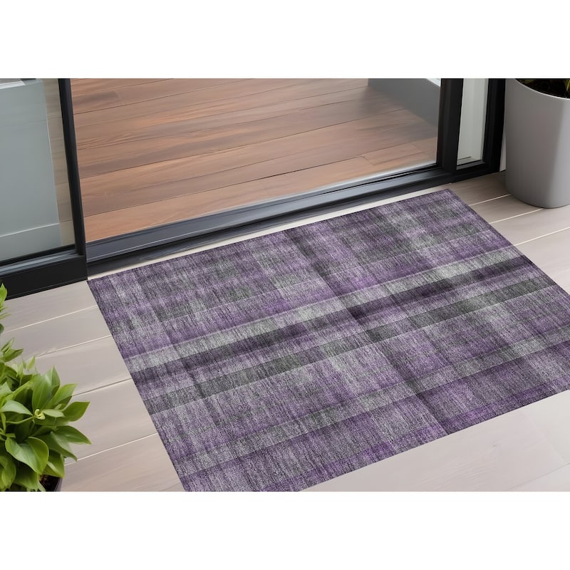 Rafi Plaid Weather Resistant Timeless Fusion Outdoor Rug - 3' x 5' - Purple