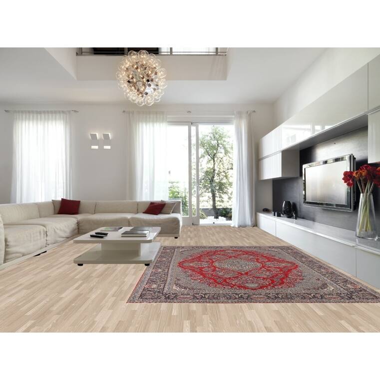 Pictorial Red Floral Kashan Turkish Rug Medallion Machine Made Carpet - 9'7" x 13'0"