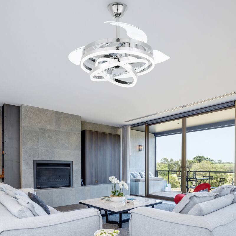 Bella Depot 42" Modern Retractable DIY Shape Ceiling Fan with Remote, 6-Speed Reversible Ceiling Fan with LED Light