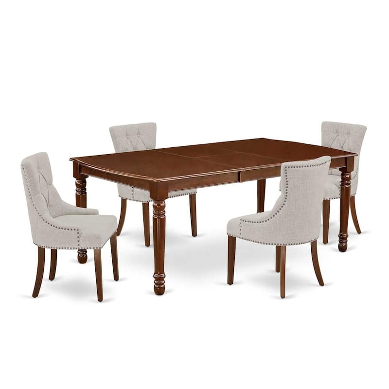 5Pc Dinette Set - Rectangle Table & 4 Parsons Chairs - Mahogany Finish